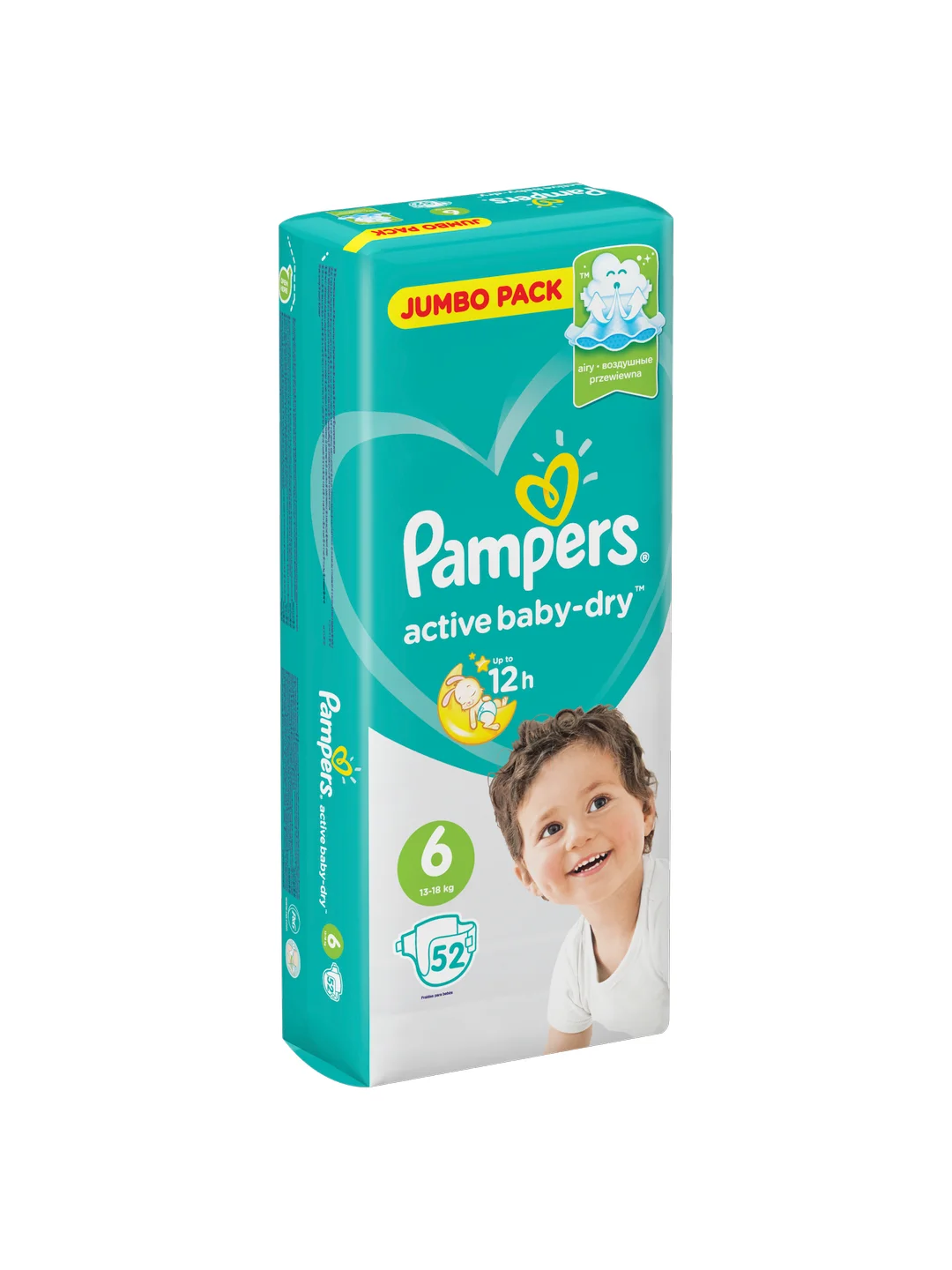 Подгузники Pampers Active Baby-Dry для малышей 13-18 кг, 6 размер, 52 шт