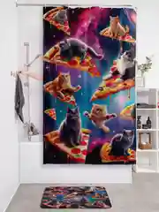 Синий штора для ванной тканевая с 3D эффектом "Пицца котики" (sc-sd1426)