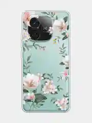 Пастельно-коралловый силиконовый чехол на Vivo iQOO Z9 / Виво iQOO Z9 прозрачный, с принтом, защита камеры