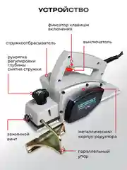 Рубанок электрический для строгания дерева Electrolite P-750 (220 В, ручной), электрорубанок