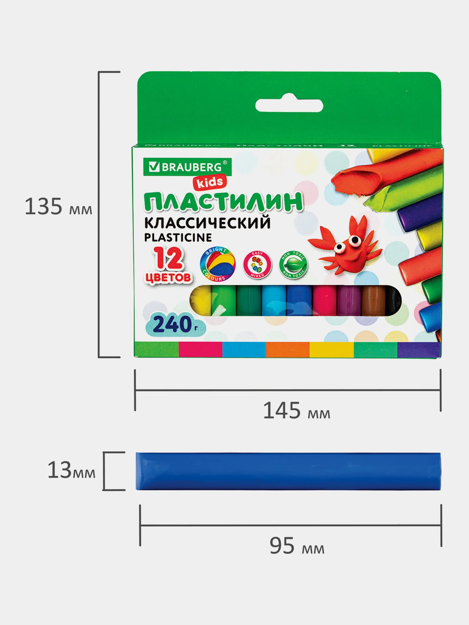 Пластилин классический для лепки (набор) для детей BRAUBERG KIDS, 105873