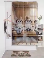 Коричневый штора для ванной тканевая с 3D эффектом "Кото баня" (sc-429876)