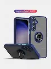 Синий чехол противоударный Samsung Galaxy S23 FE / S23FE, с металлической подставкой кольцом