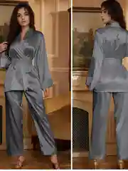 Пижама женская, шелковая, домашний комплект, кимоно, брюки и рубашка, двойка