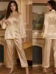 Пижама женская, шелковая, домашний комплект, кимоно, брюки и рубашка, двойка