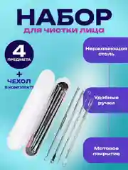 Набор инструментов в футляре для чистки лица от черных точек, акне и от прыщей, 4 штуки