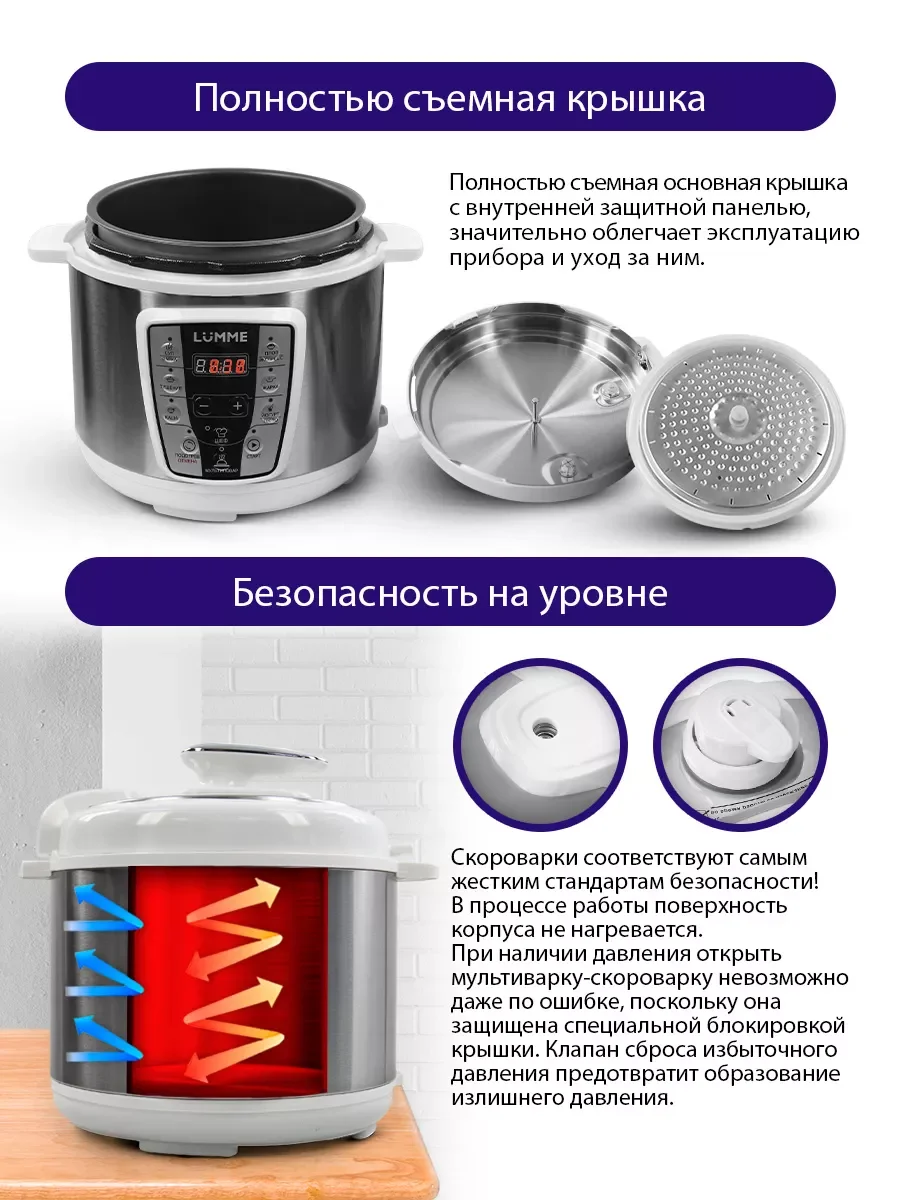 Белый мультиварка-скороварка LUMME LU-1450 белый жемчуг