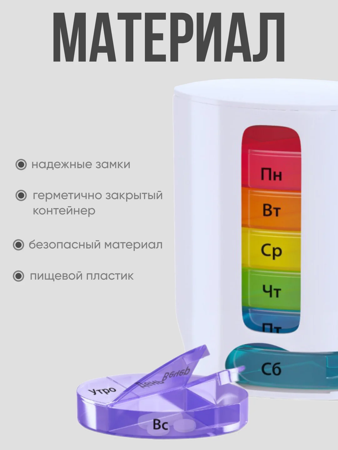 Белый таблетница на неделю, органайзер для таблеток