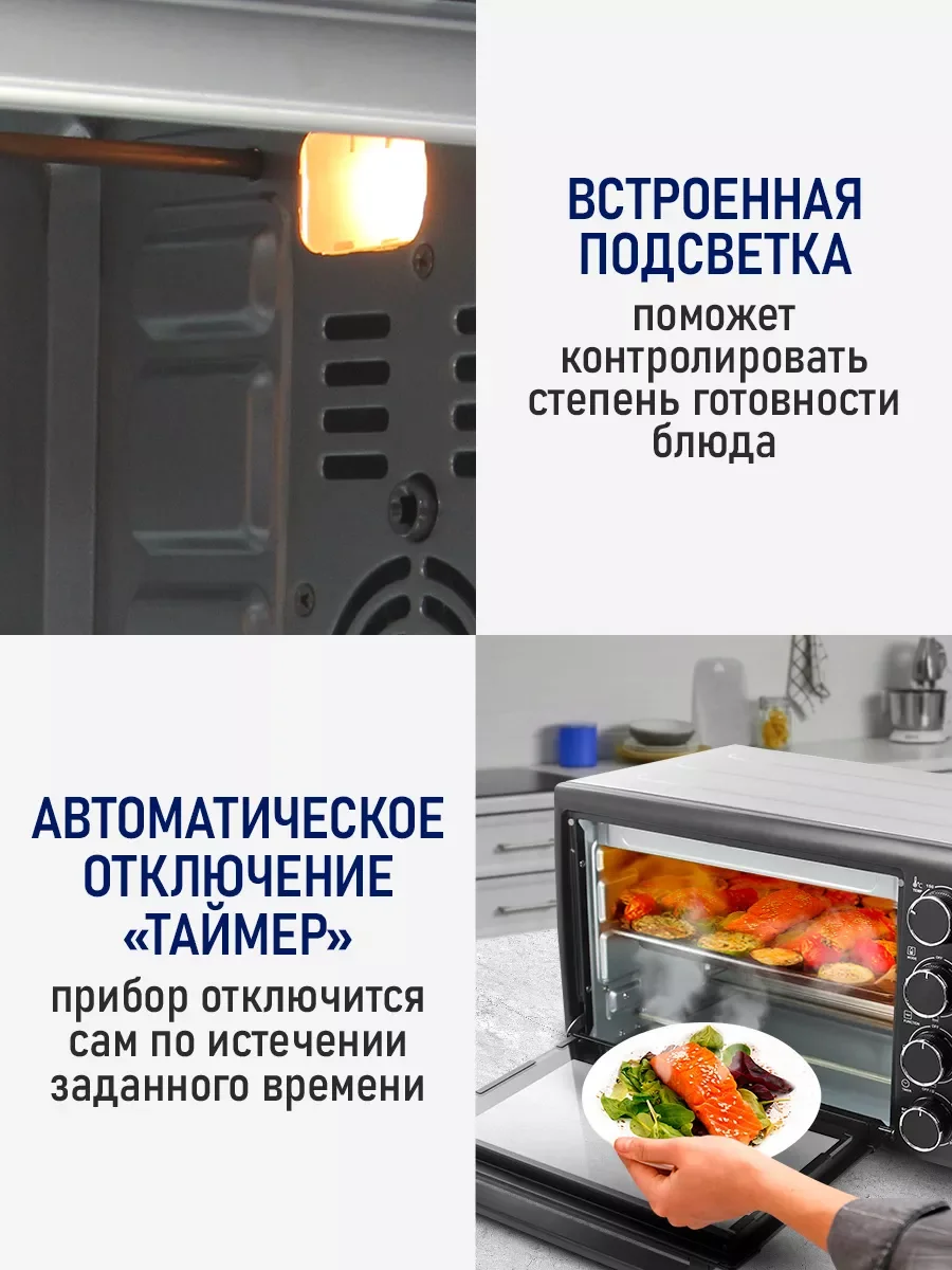 Серый духовой шкаф STINGRAY ST-EO103A (30 литров, 12 режимов + шашлычница + вертел) черный/сталь