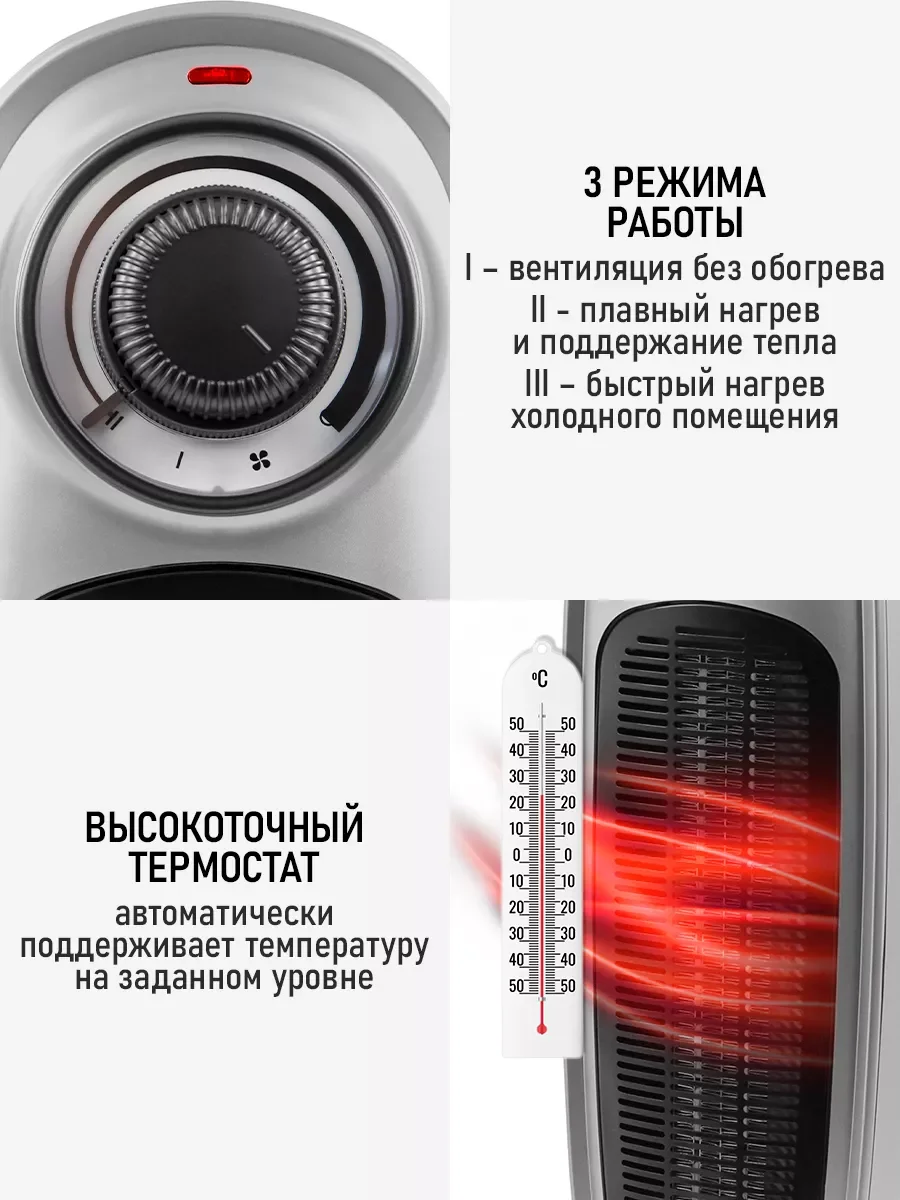Серый тепловентилятор конвекционный OBSIDIAN BS-FH2055A светлое серебро