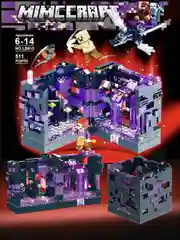 Фиолетовый конструктор "Битва за крепость" по мотивам игры Minecraft (Майнкрафт), с LED-подсветкой, совместим с лего