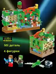 Конструктор "Битва за крепость" по мотивам игры Minecraft (Майнкрафт), с LED-подсветкой, совместим с лего