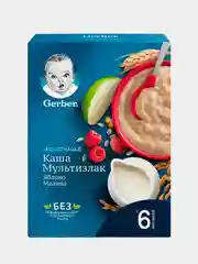 Каша молочная GERBER, мультизлаковая, яблоко, малина с 6 месяцев, 180 г