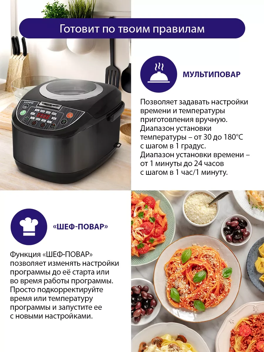 Черный мультиварка LUMME LU-1452 туманный нефрит