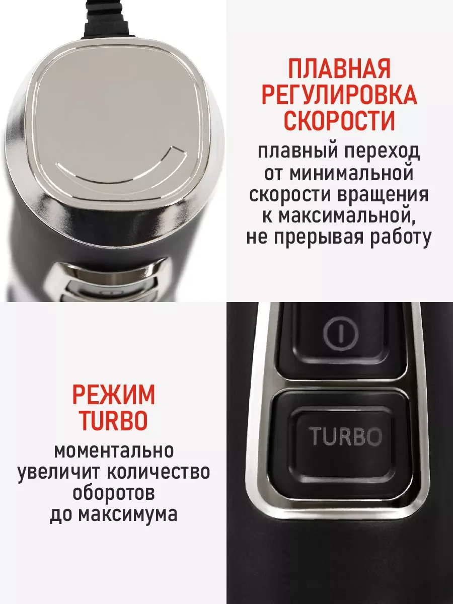 Черный погружной блендер CHEF PRO CF-KP1100A 2 в 1 / MAX 2000W/ черный