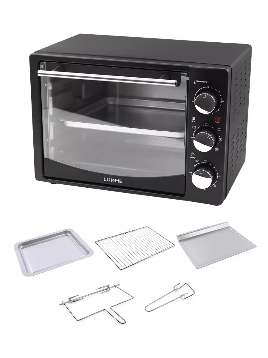 Черный духовой шкаф LUMME LU-EO1714B/ 1600 Вт/ Объем: 23 л/ Конвекция/ 5 режимов работы