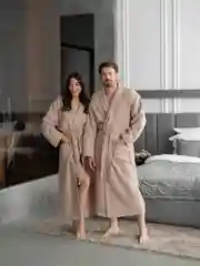 Салатовый халат банный вафельный, внутри махровый, мужской и женский, шалька, хлопок