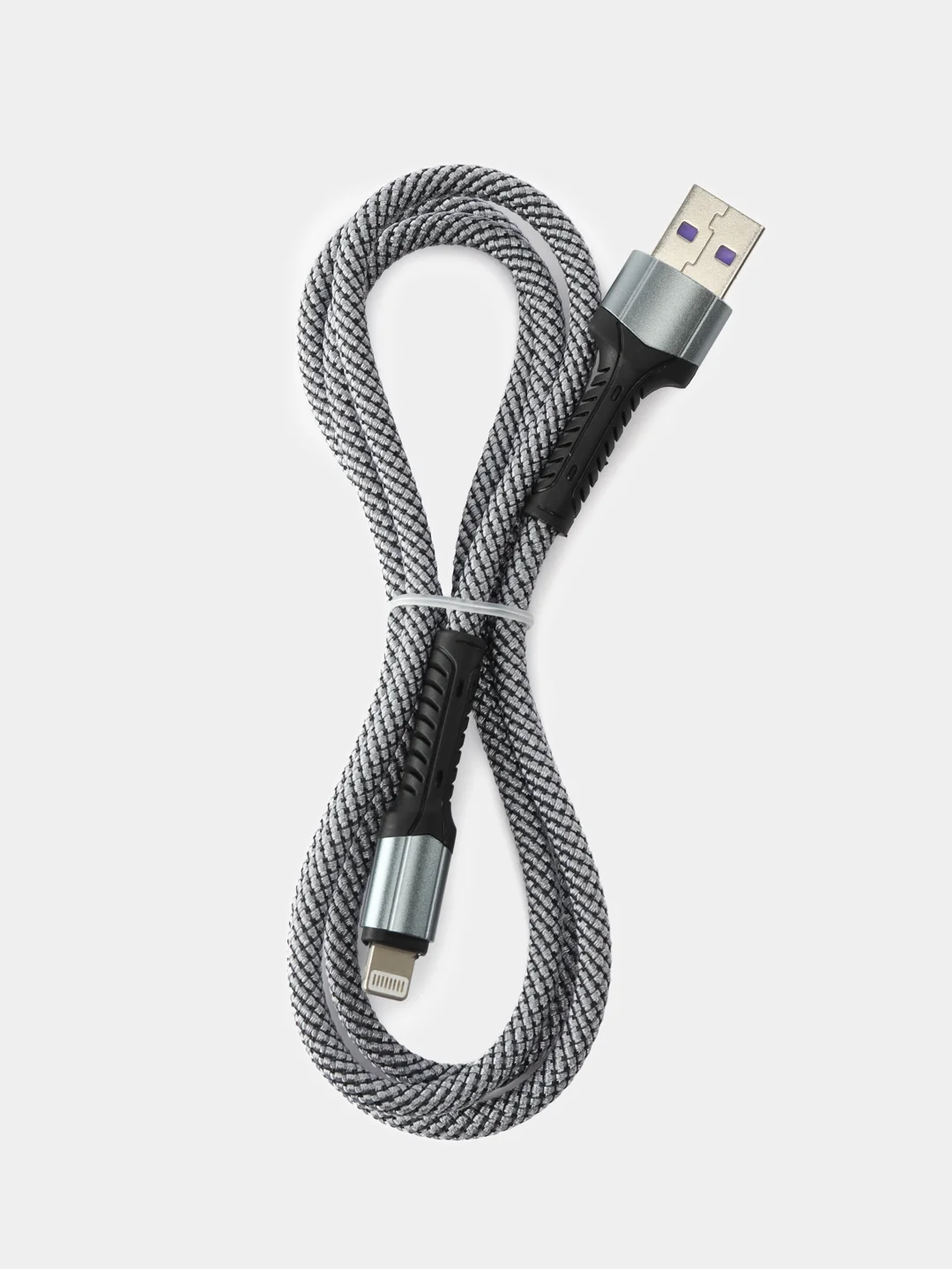 Серый кабель быстрой зарядки плетеный для телефона шнур TypeС /Micro/Lightning  6А 1 метр