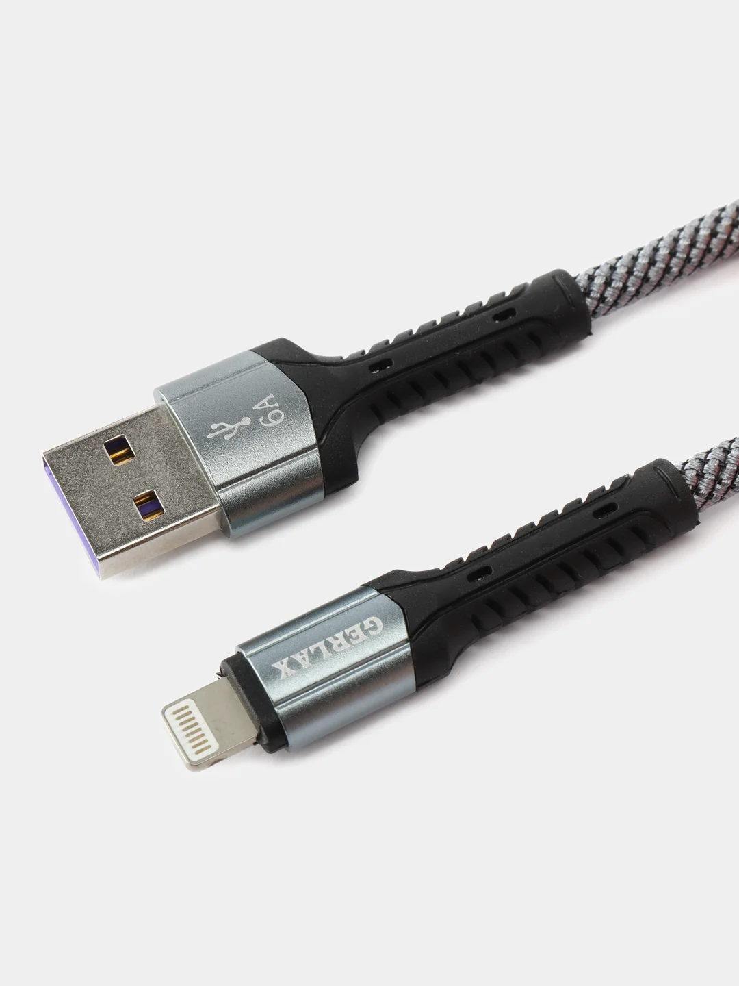 Серый кабель быстрой зарядки плетеный для телефона шнур TypeС /Micro/Lightning  6А 1 метр