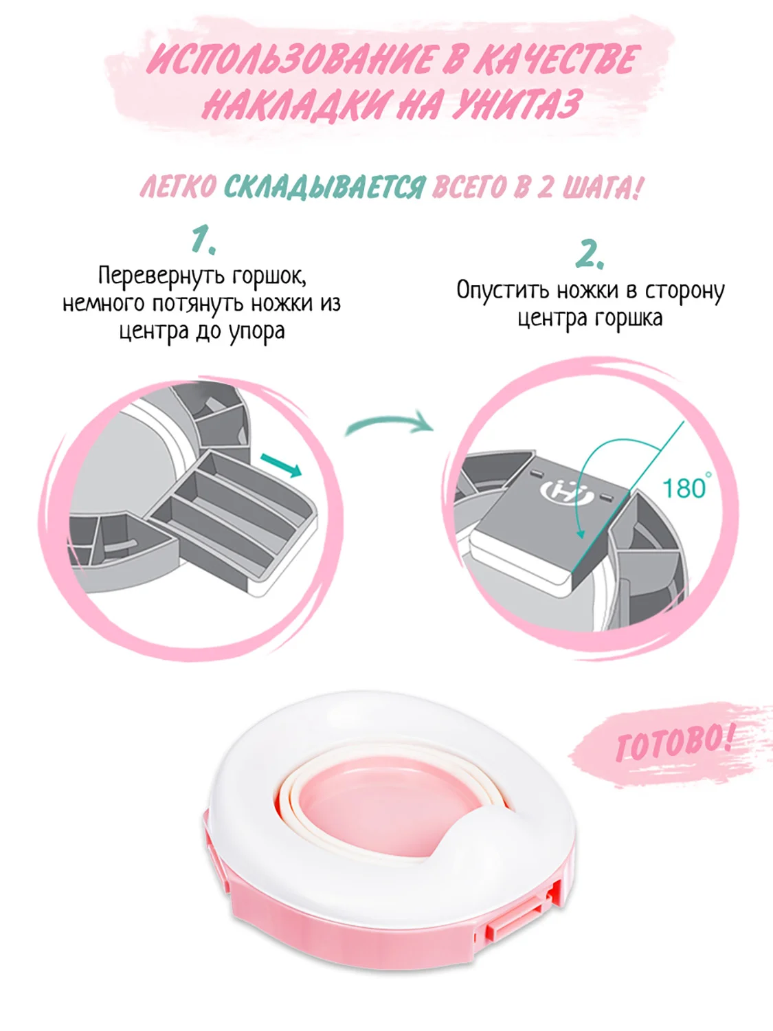 Розовый горшок детский складной 3в1, дорожный горшок, накладка на унитаз