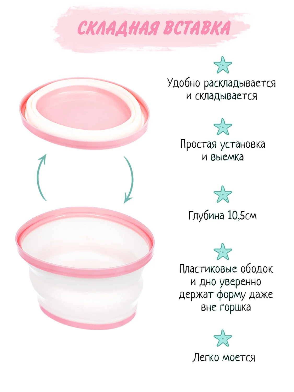 Розовый горшок детский складной 3в1, дорожный горшок, накладка на унитаз