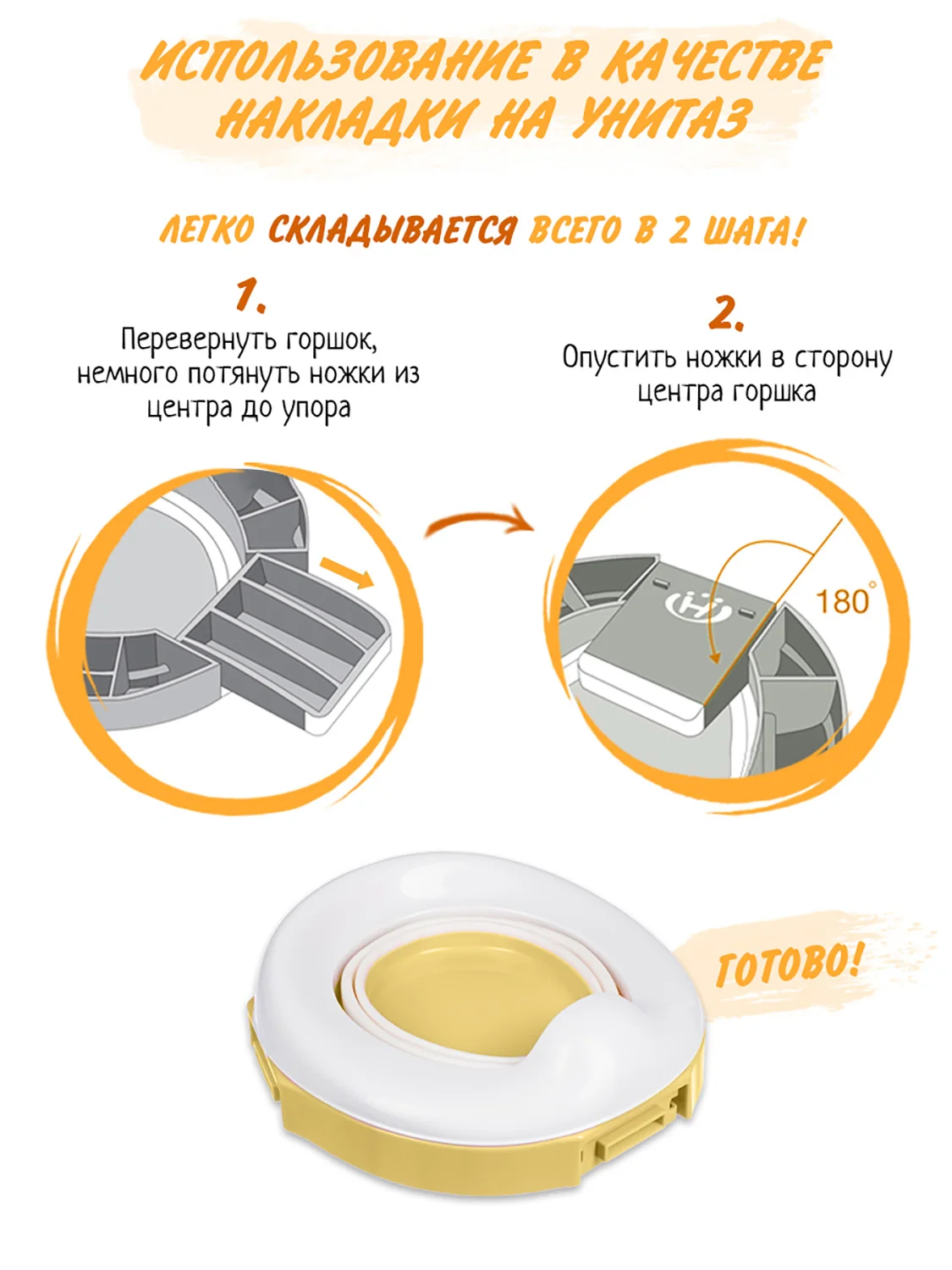 Желтый горшок детский складной 3в1, дорожный горшок, накладка на унитаз
