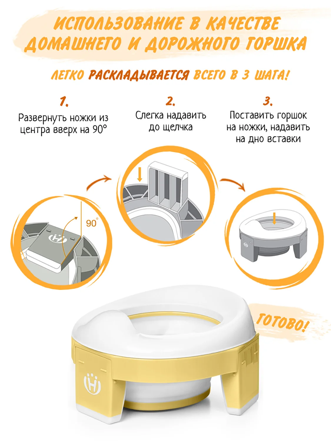 Желтый горшок детский складной 3в1, дорожный горшок, накладка на унитаз