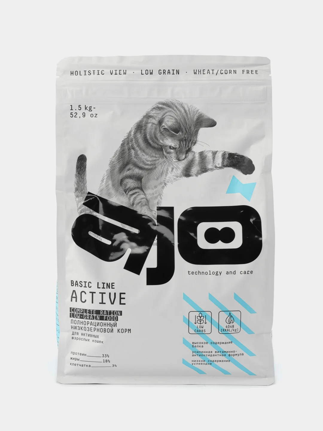 Сухой Pro полнорационный корм для активных кошек АЙО (AJO) Cat Active
