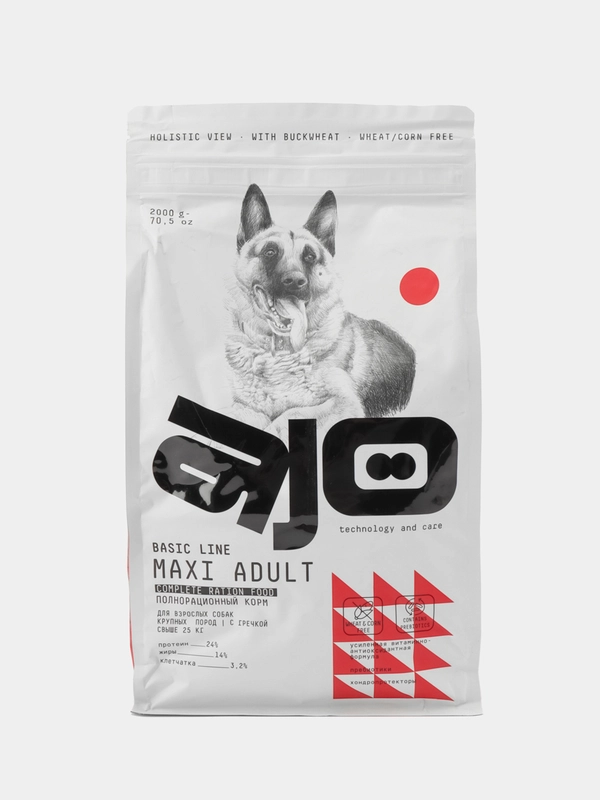 Сухой Pro корм для взрослых собак крупных пород АЙО (AJO) Dog Maxi Adult с гречкой