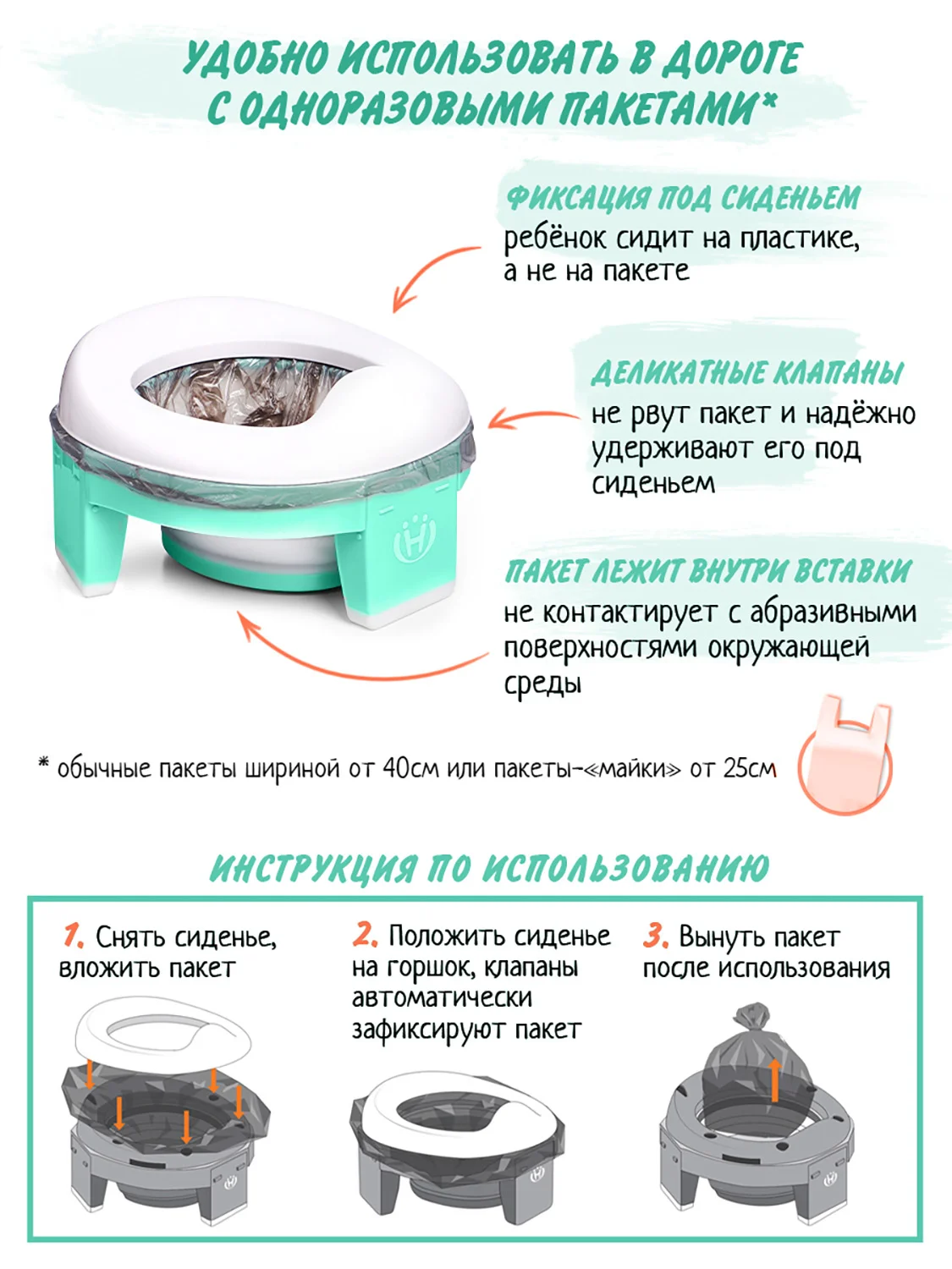 Мятный горшок детский складной 3в1, дорожный горшок, накладка на унитаз