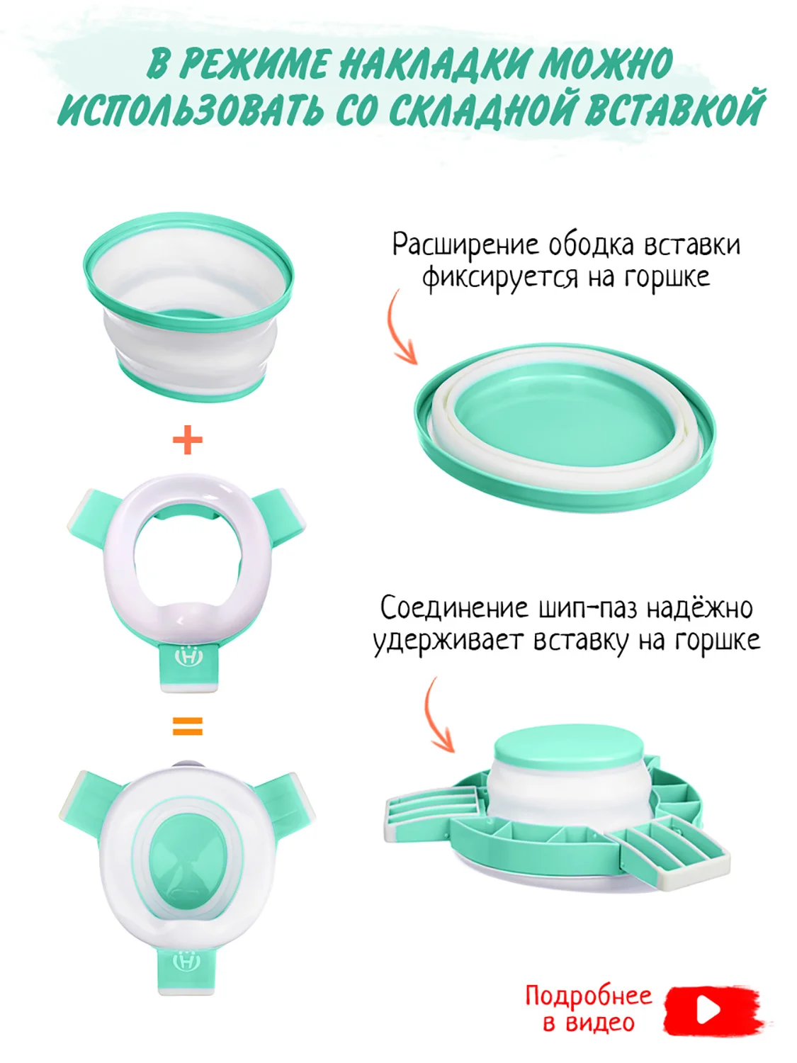 Мятный горшок детский складной 3в1, дорожный горшок, накладка на унитаз