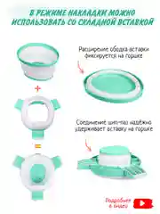 Мятный горшок детский складной 3в1, дорожный горшок, накладка на унитаз