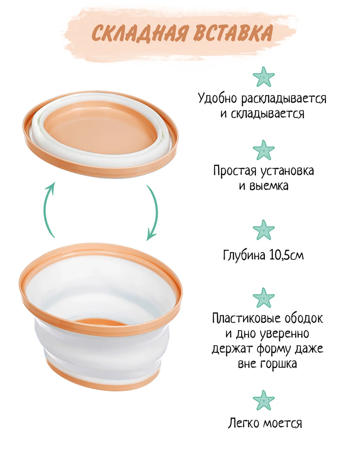 Оранжевый горшок детский складной 3в1, дорожный горшок, накладка на унитаз
