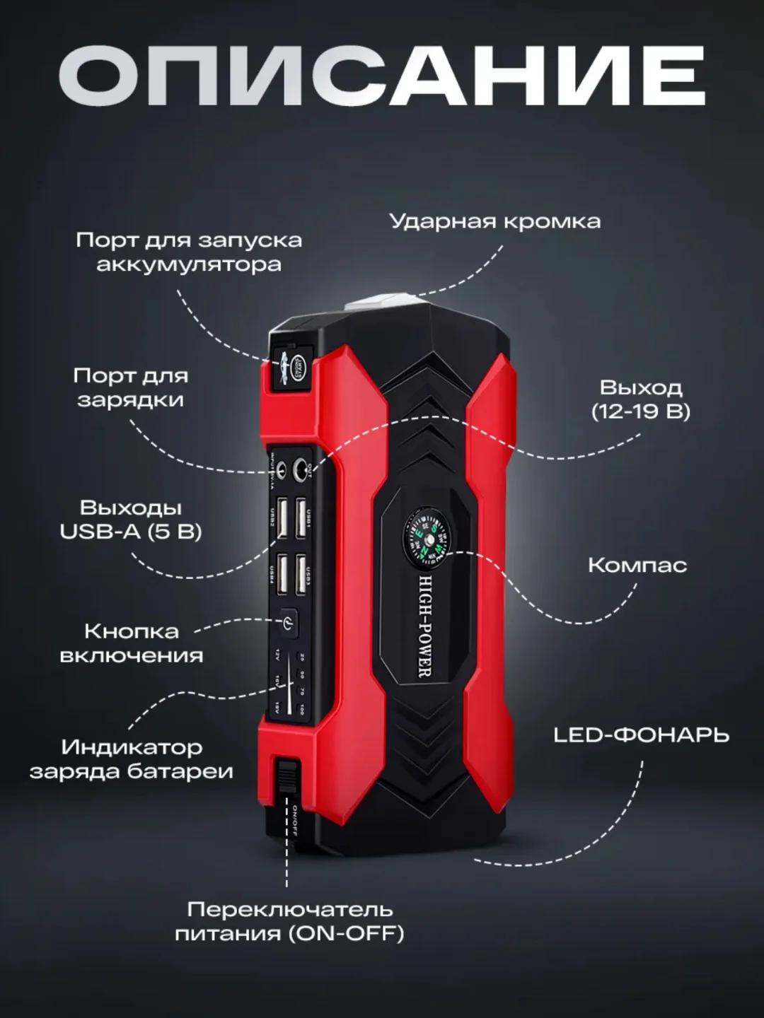 Пусковое зарядное устройство для автомобиля, 28000 мАч, Jump Starter, бустер