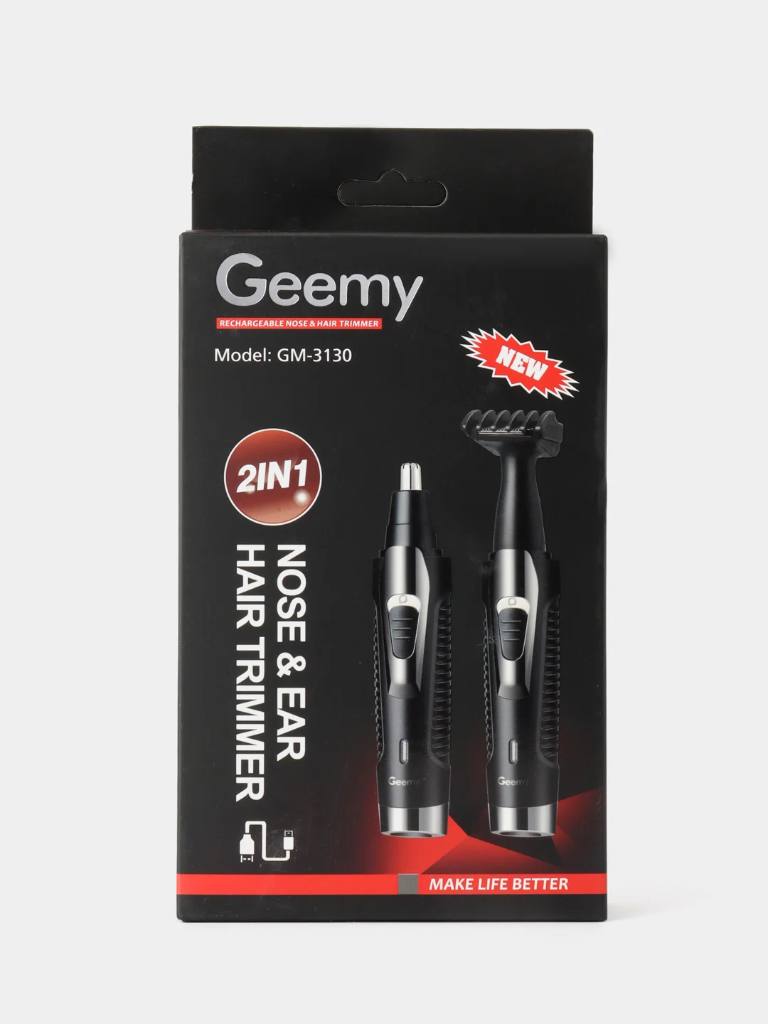 Черный универсальный триммер Geemy GM-3107 для носа, ушей, бороды и усов, 3 в 1