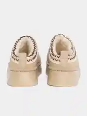 Бежевый меланж угги женские, короткие, зимние, с мехом