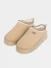Бежевый меланж угги женские, короткие, зимние, с мехом