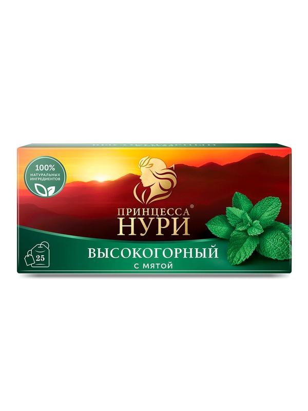 Чай в пакетиках черный Принцесса НУРИ Высокогорный с мятой 1,8гx25пакетиков