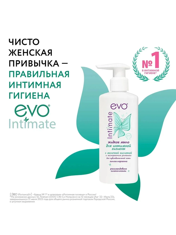 Жидкое мыло для интимной гигиены EVO Intimate с молочной кислотой, рН 5,2