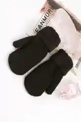 Черный варежки женские зимние двухслойные утолщенные шерстяные с возможностью удлинения, 8 цветов