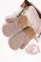 Бежевый варежки женские зимние двухслойные утолщенные шерстяные с возможностью удлинения, 8 цветов