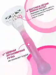 Розовый бритва женская 4 лезвия многоразовая, станок для бритья женский и сменная кассета к ней