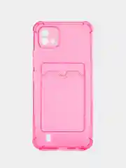 Фуксия чехол противоударный Realme C30, C21, C11 2021, C20, C35 прозрачный, с карманом для карты