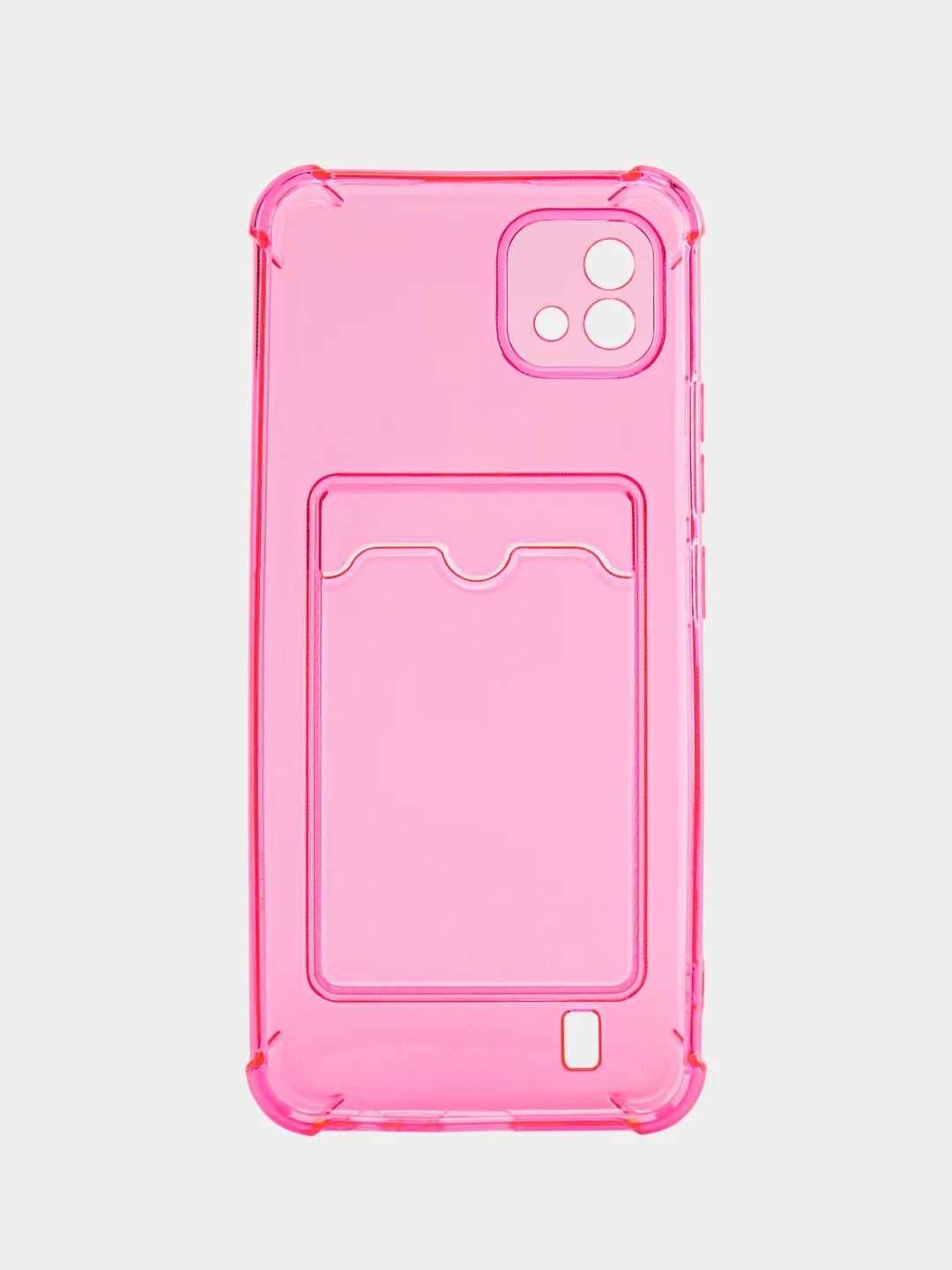 Фуксия чехол противоударный Realme C30, C21, C11 2021, C20, C35 прозрачный, с карманом для карты