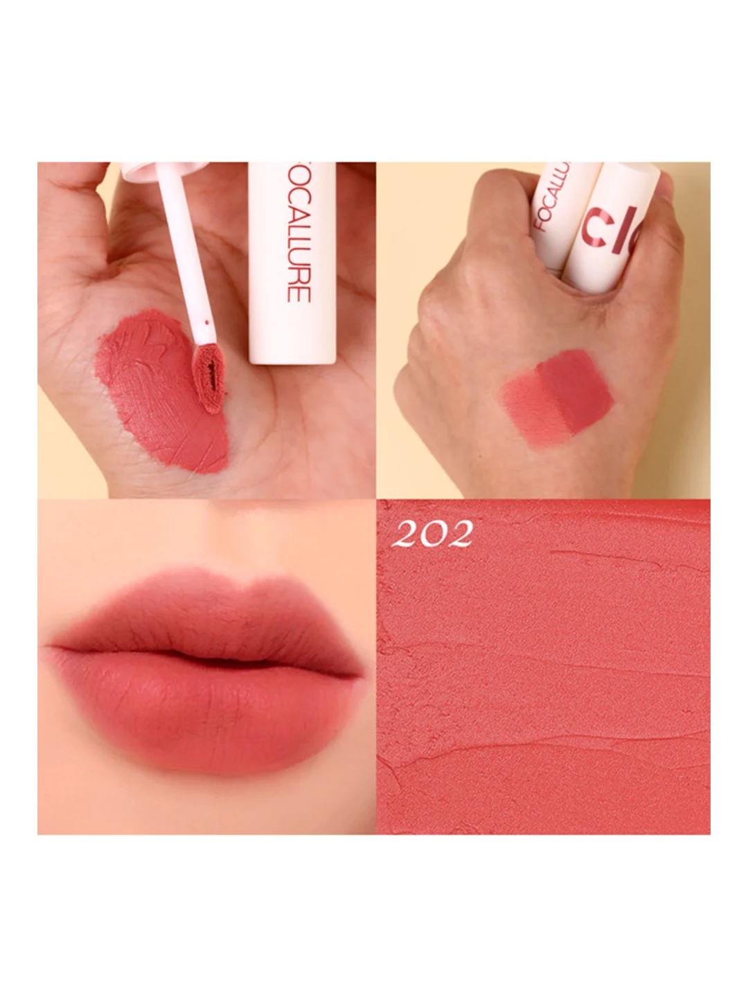 FOCALLURE Помада для губ жидкая матовая Clay Pillowy Soft Liquid Lipstick тон 202, 2 г
