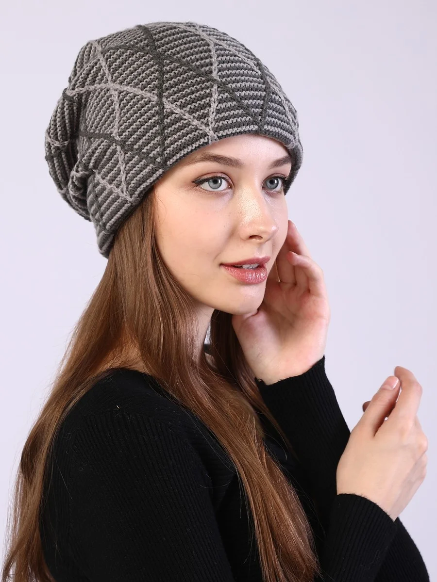 Серый женская шапка, теплая, двухслойная, на весну, на зиму, осень, 5 цветов
