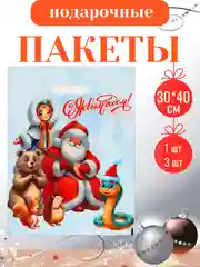 Разноцветный пакет подарочный, полиэтиленовый, новогодний, Символ года - Змея. 20*30 см, 30*40 см