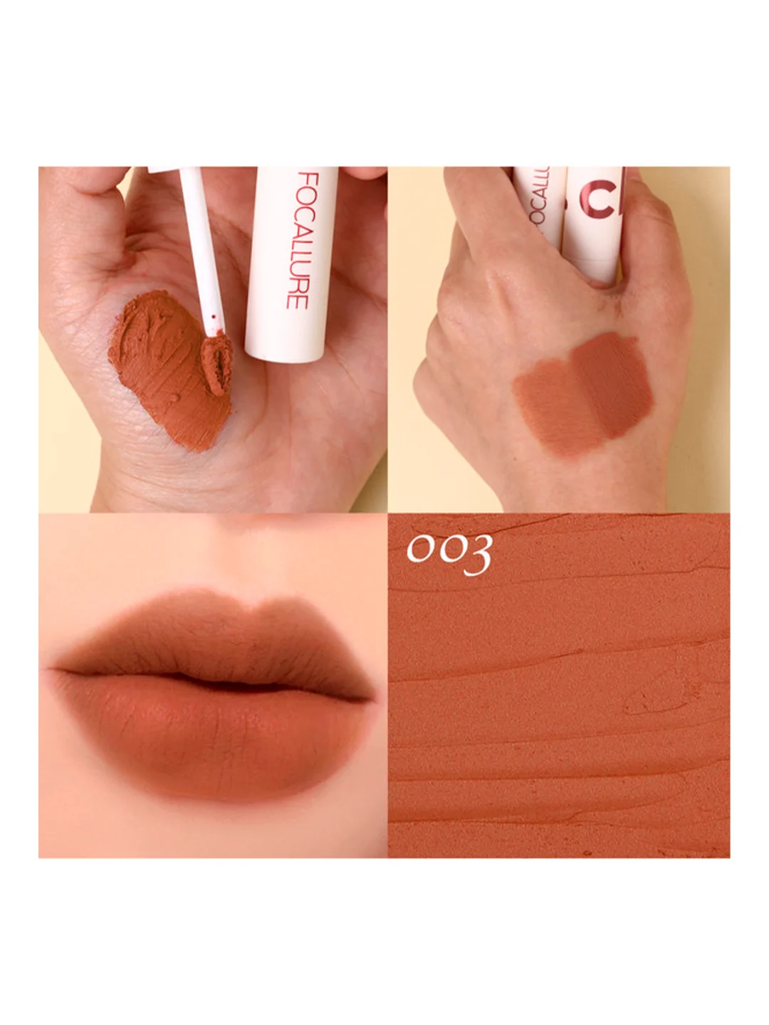 FOCALLURE Помада для губ жидкая матовая Clay Pillowy Soft Liquid Lipstick тон 003, 2 г