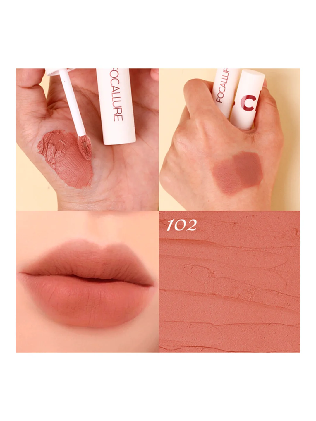 FOCALLURE Помада для губ жидкая матовая Clay Pillowy Soft Liquid Lipstick тон 102, 2 г
