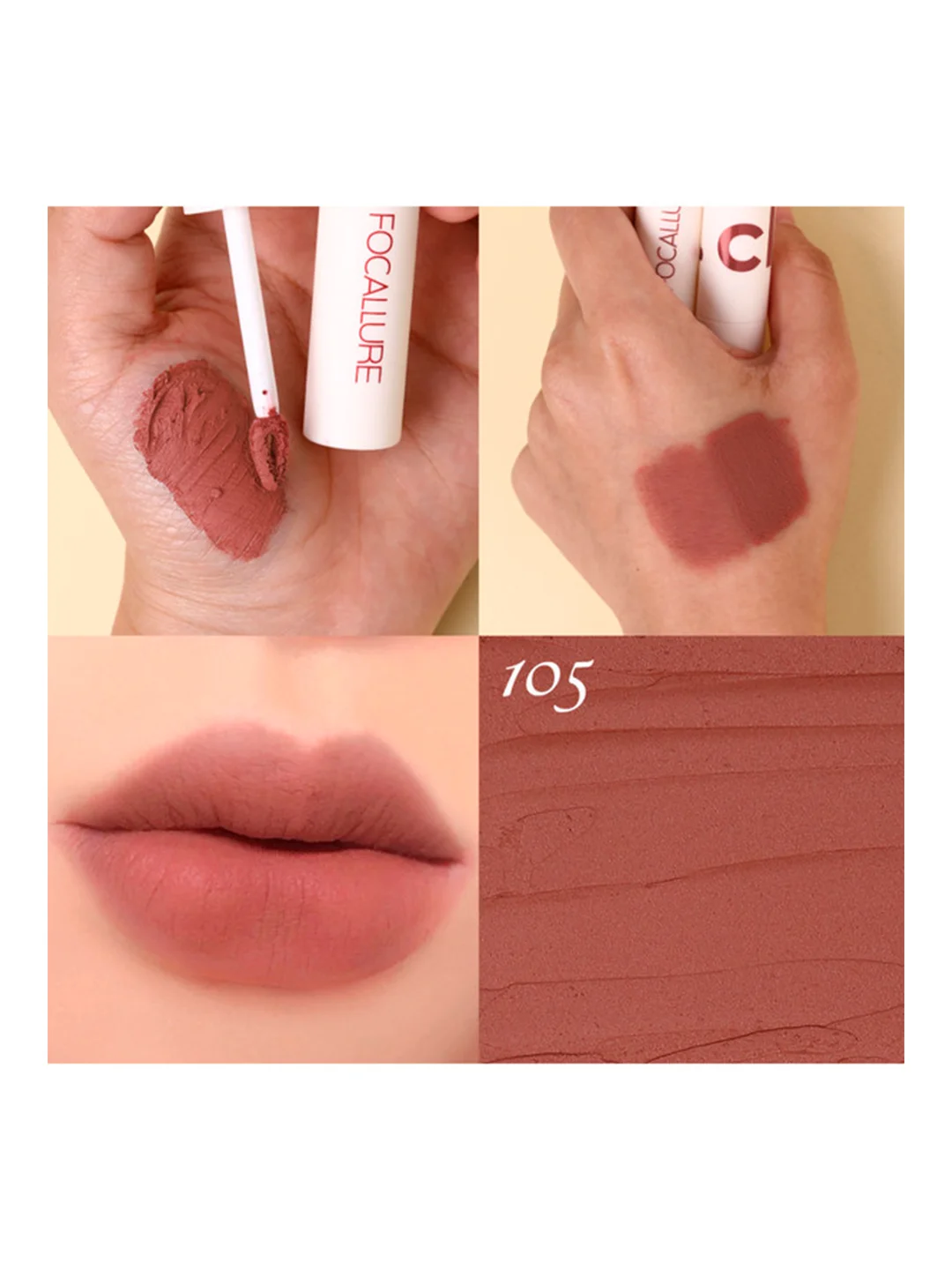 FOCALLURE Помада для губ жидкая матовая Clay Pillowy Soft Liquid Lipstick тон 105, 2 г